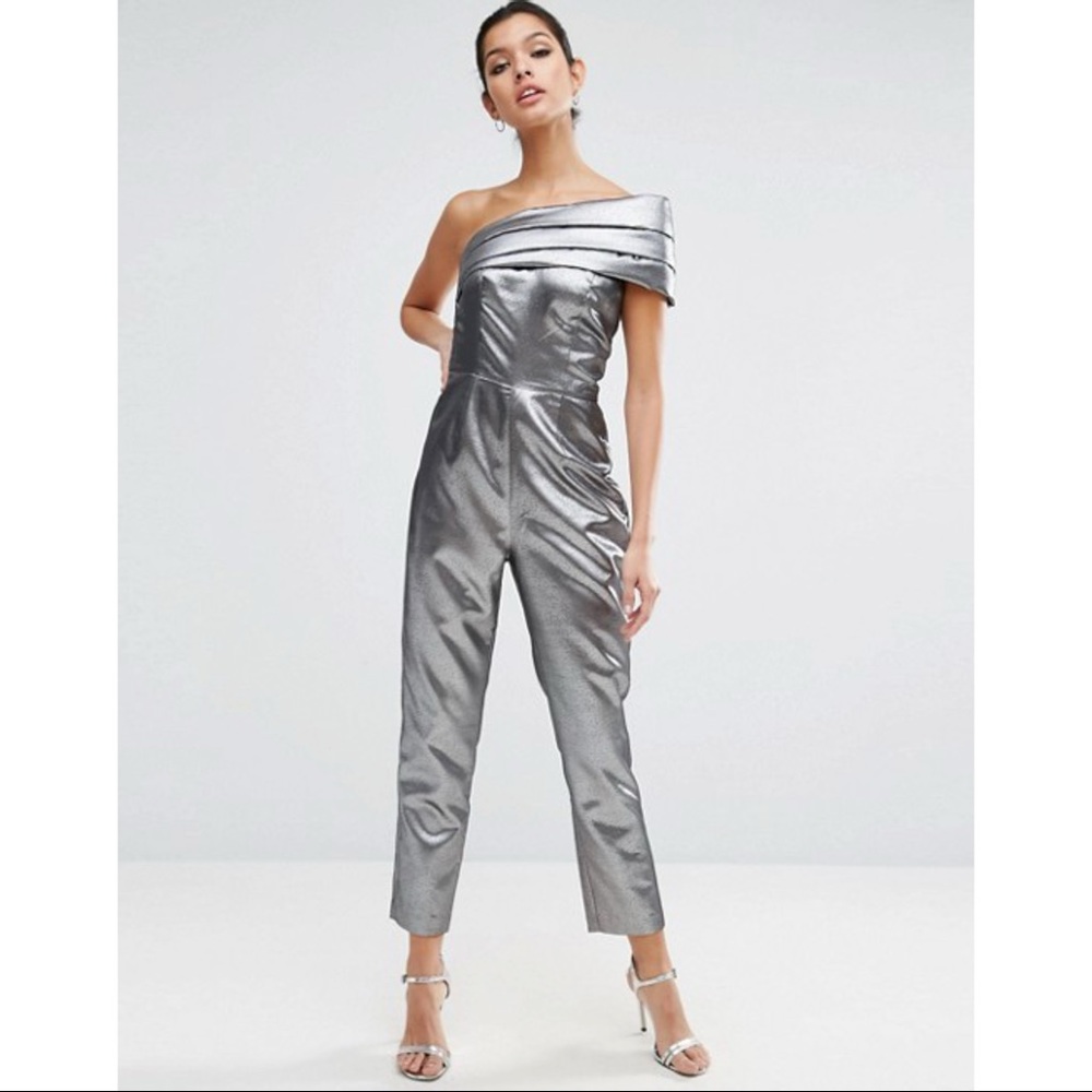 NWT ASOS One Shoulder Jumpsuit in Metallic